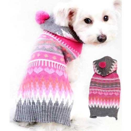 Winter Pet Dog Hoodies Sweater Clothes Christmas Puppy Cat Jumper Costumes Warm Pink Pullovers Clothing for Small Large Dog Cat