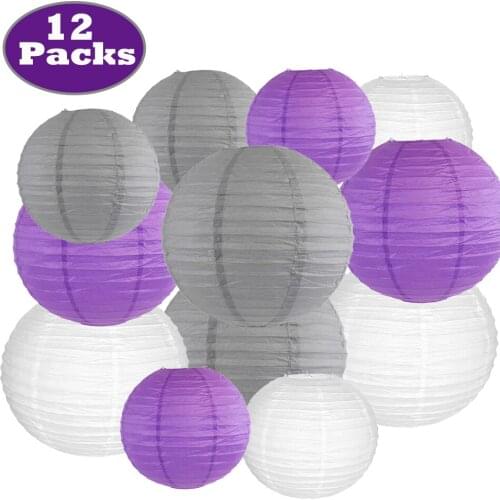 12 Pcs White Gray Purple Paper Lantern linterna de navidad 10" 14" Round Chinese Lampion for Wedding Parties Home Hanging Decor