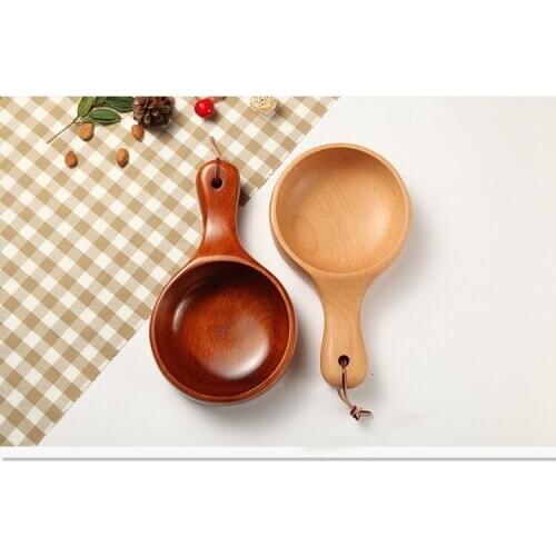 1PC Japanese Big Wooden Handle Bowl Fried Rice Salad Bowl with Handle Tableware Dinnerware Accessories LC 004