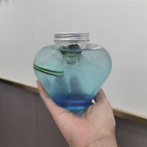 20pcs Net Red Valentines Day Favors Couple Cup Ice Coffee Bottle Yogurt Cup Love Shape Transparent Plastic Cups With Foil Lids