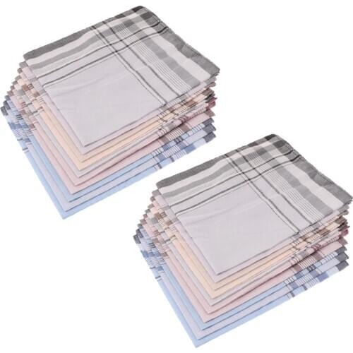 20x Men Women Pure Cotton Handkerchiefs Plaid Hanky Suits Square 38x38cm