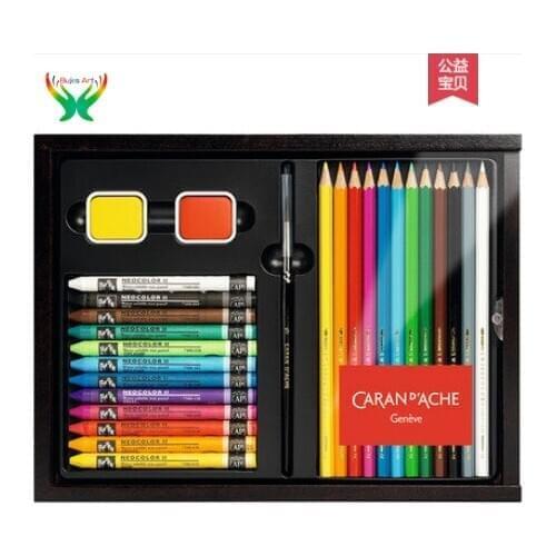 Caran d'Ache 27 pcs Water soluble color lead water soluble crayon gouache Painting big wooden gift box art supplies for students