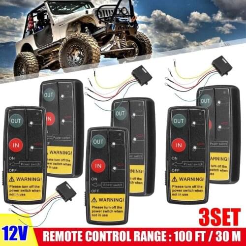 3 Set 12V Universal Car Digital Wireless Winch Crane Remote Control Controller Recovery Kit W/ Twin Handset Remote Rang
