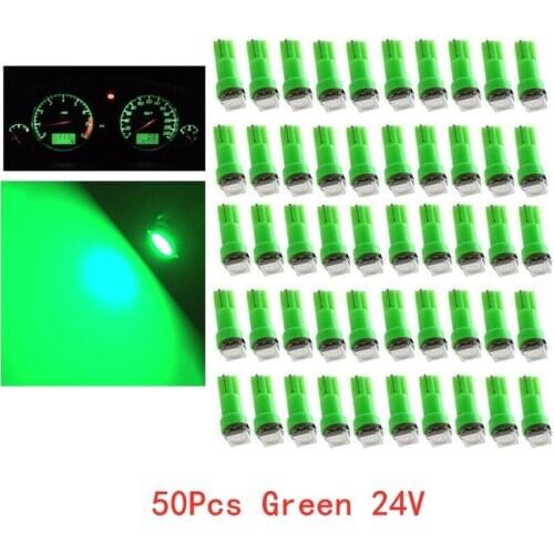 50Pcs T5 5050 1SMD 24V Green Blubs Wedge Dashboard LED Lights Bulbs Car Lnstrument Indicator AC Lamp Auto Interior Accessories