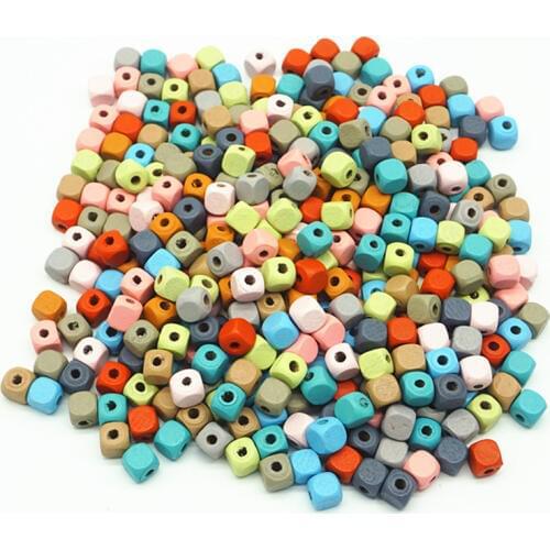 200pcs Makron Color 10mm Square Wooden Beads Water-borne Safety Painted Wood Beads Childrens Diy Educational Toy Accessories