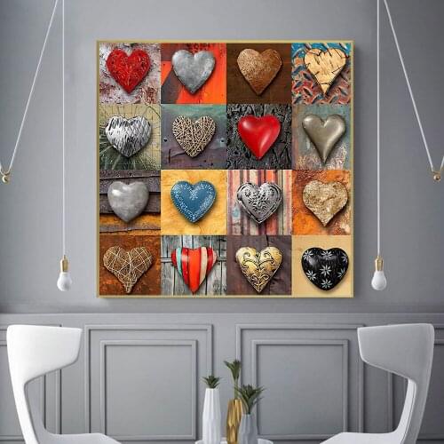 Color Heart Shaped Stone Canvas Painting Wall Art Posters Romantic Couple Gift Firm Love For Living Room Decoration Home Decor