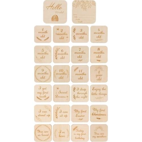 16 Wooden Baby Monthly Milestone Cards Wooden Photo Cards Double Sided Discs, Baby Gift Sets with Drawstring Bag