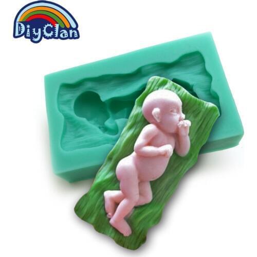 Foodgrade Sleeping Baby Boy Style Silicone Fondant Mold Cake Decoration Tool Sugar Craft Tool Chocolate Soap Form S0079BB