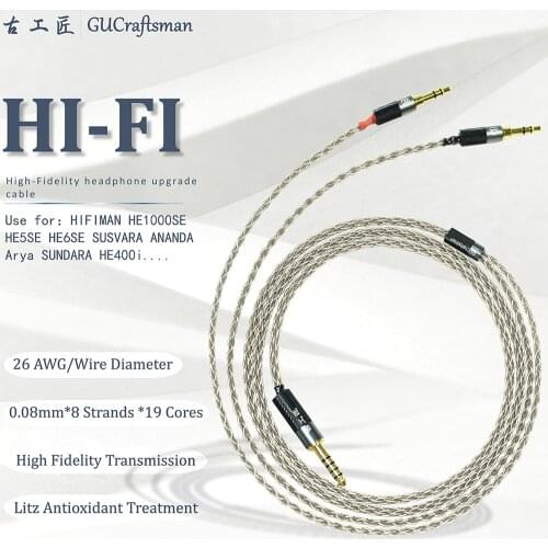 GUcraftsman 6n silver for HIFIman HE400s HE1000 v2 Edition X V2 HE1000 EDX 3.5mm/2.5mm/4.4mm balance Headphone upgrade Cable