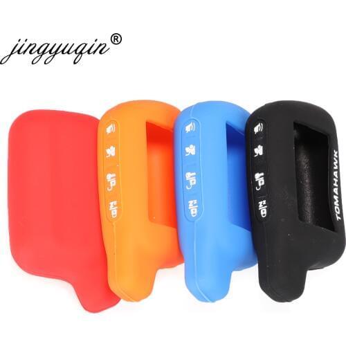 Jingyuqin 30pcs 4 Buttons Silicone Car Key Case Cover 2-Way Car Alarm System LCD For Tomahawk X5 Remote Control Keychain Cover
