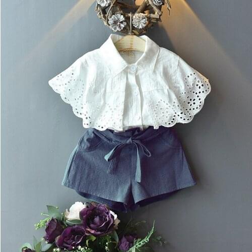 Girls Clothing Set Summer Lace Short Sleeve T-Shirt+Pant Dress 2Pcs Children Clothes Bow Suits Fashion Clothing for Girls 2-8Y