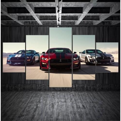 Wall Art Modular Pictures Canvas Printed 5 Panel Luxury Cars Ford Mustang Shelby Gt500 Home Decor Posters Painting Living Room