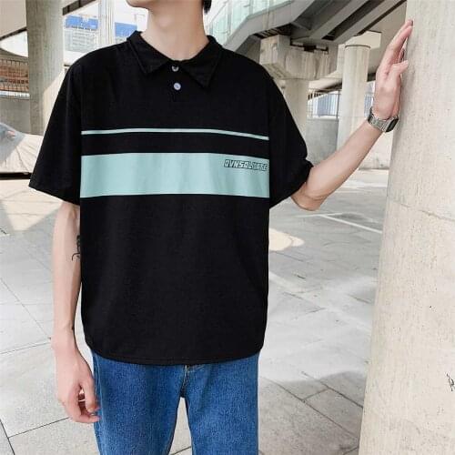 Polo Men T Shirt Sumer Oversized Short Sleeve O Neck Turn Down Collar Striped Casual Streetwear Hip Pop Korean Fashion Harajuku