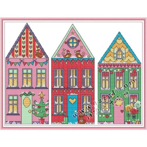 Everlasting Love Rainbow House Ecological Cotton Chinese Cross Stitch Kit Printed 11CT 14CT Stampted Wedding Home Decoration