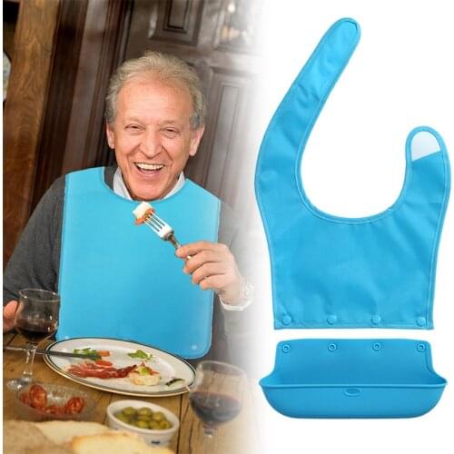 Adult Bib Mealtime Clothing Protector with a Detachable Crumb Catcher Anti-leakage Bib for Seniors Elderly Disabled STTA889