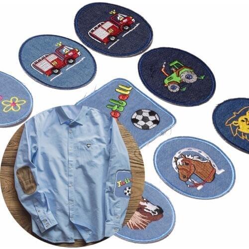 Elbow Knee Sewing Repair Patches Iron on Car Horse Appliques for clothing Jeans Stripes Stickers Embroidered Kids Cloth Badges