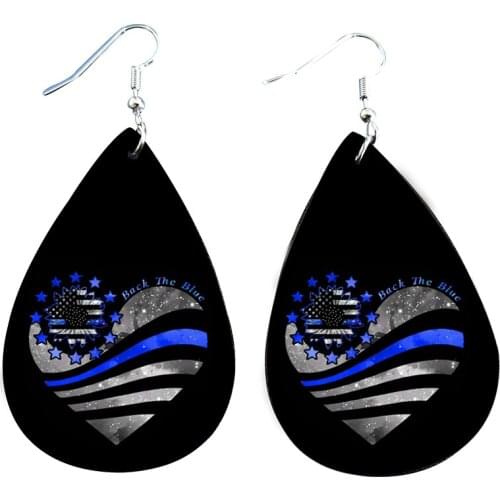 New Patriotic Autism US Flag Teardrop Earrings 4th Of July Faux Leather Earrings Gift For Women