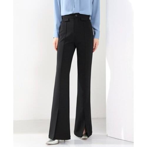 Slim-fit Korean Style High-waist Black Fared Pants Women Plus Size Spring Autumn Bottom Split Stretch Flare Trousers S 6XL