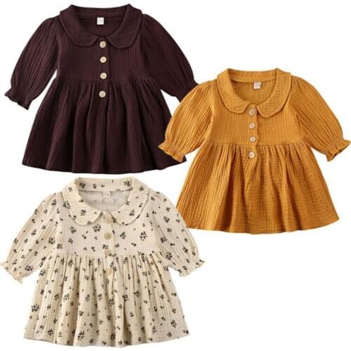 Toddler Baby Kid Girls Dress Flower Long Sleeve Ruffles A line Party Floral Dress For Girls Autumn Spring Costumes 0-4Y