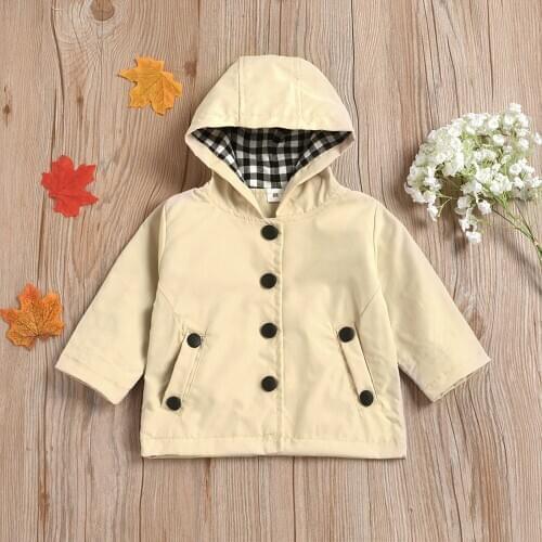 Autumn Newborn Infant Baby Boys Girls Long Sleeve Solid Color Hooded Button Hoodie Windbreakers Windproof Jacket Coat Outwear#p4