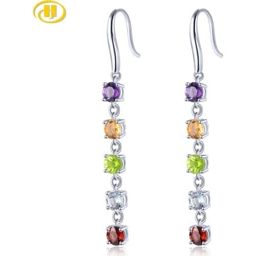 Hutang Jewelry Natural Colorful Gemstone Drop Earring S925 2.75 Carats Geniune Crystal Original Design Womens Exquiste Earring