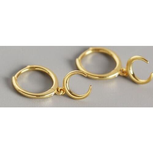 1pair 12mm*18mm 18K Gold 100% Authentic 925 Sterling silver Glossy Crescent Moon hoop Huggie earrings FINE jEWELRY TLE610