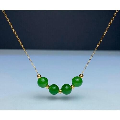 SHILOVEM 18k YELLOW gold real Natural green Jasper pendants classic fine Jewelry women none necklace plant 6mm mymz0606888by