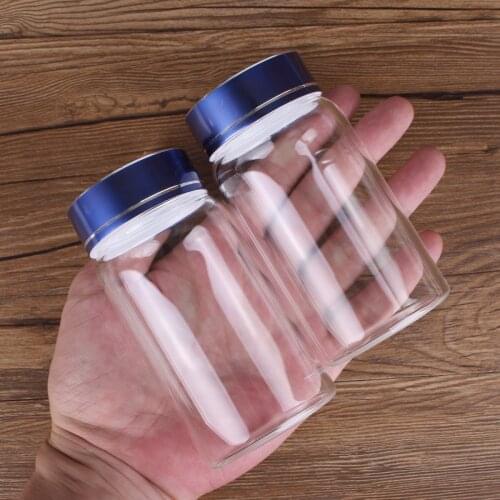 6 Pieces 150ml Glass Bottles with Blue Lids 55*105mm Spice Jars Glass Jar Candy Jar Storage Jars Storage Bottle for Craft DIY