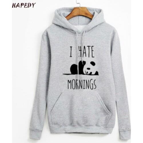 Brand Tracksuis Fashion Women Long Sleeve Hoodies 2020 Moleton Feminino Fleece Hoodies Panda I HATE MORNINGS Sweatshirt Female