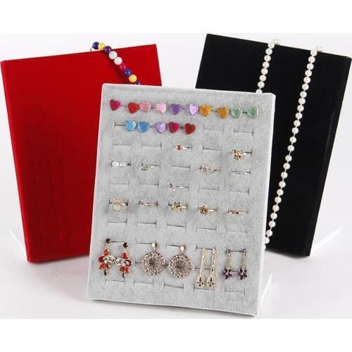 TONVIC Wholesale 2PCS Velvet Ring Earring Display Stand Holder Jewelry Rack With 50 Holes Black/Red/Gray/Brown