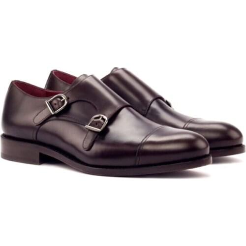 Double Monk Style Office Black Men Shoes Designer Dress Fashion Wedding Genuine Leather Handmade Shoes for Man