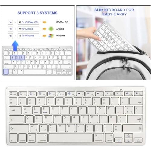Ultra Slim Wireless German Bluetooth Keyboard Battery Powered for IOS/Android/Windows Computer PC Laptop Smart TV