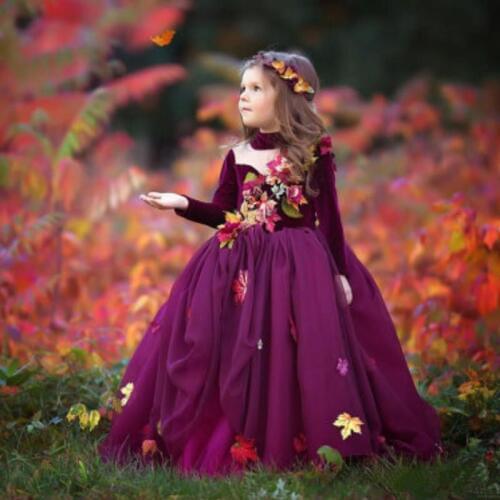 Top Velvet 2020 Flower Girl Dresses For Weddings V Neck Long Sleeve Girls Pageant Dress Floor Length Kids Birthday Communion Dre