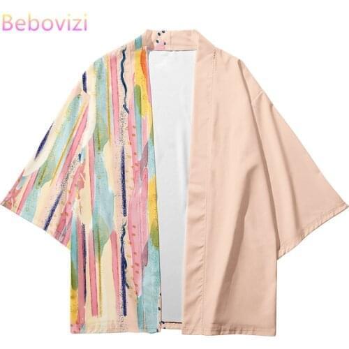 Japanese Pink Kimono Kimetsu No Yaiba Robe 2021 Fashion Beach Cardigan Men Shirts Yukata Haori Womens Oversized Clothing