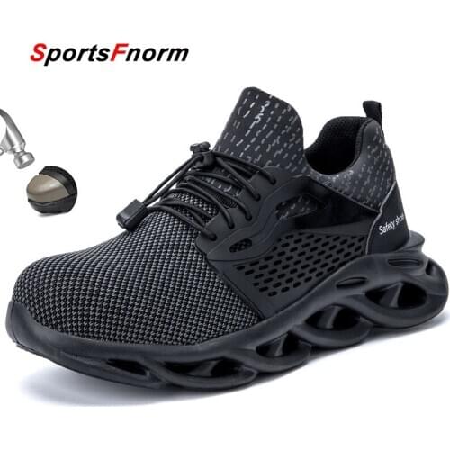 Work Safety Shoes for Men Summer Breathable Boots Working Steel Toe Anti-Smashing Construction Mens Cutout Safety Work Sneakers