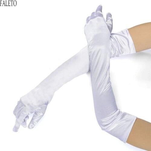 FALETO Women Long Gloves Opera Elbow Length Satin Gloves Bridal Banquet Wedding Porm Party Dancing Costume Cosplay Gloves 1 Pair