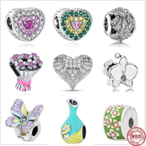 Hot Sale 100%925 Sterling Silver Vase Angel Flower Charm Beads Fit Original Pandora charms Bracelet For Women DIY Jewelry
