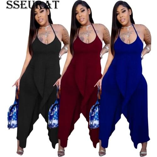 SSEURAT Women Jumpsuit Solid Sleeveless Strap Loose Ankle Length Cross Jumpsuits Casual One Piece Overalls Summer Outfits