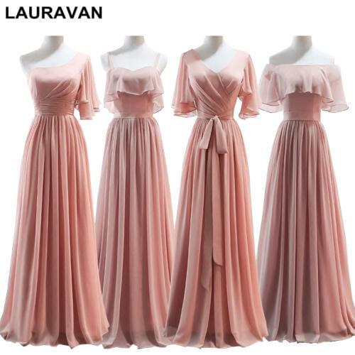 Ladies summer blush women elegant bridesmaid dress long chiffon floor length ladies dinner a line dresses wear wedding guest