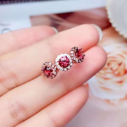 Natural Garnet Red Gemstone Ring Real 925 Sterling Silver Fine Fashion Sweet Charming Jewelry for Women MeiBaPJFS