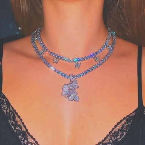 Bohemian Style Shiny Crystal Butterfly Letter Pendant Necklace Women Coquettish Sexy Nightclub Bungee Jewelry Accessories