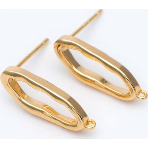 10pcs Gold Oval Hoop Ear Posts 19x6mm, Oval Circle Stud Earrings, DIY Ear Wire Findings (GB-1043)