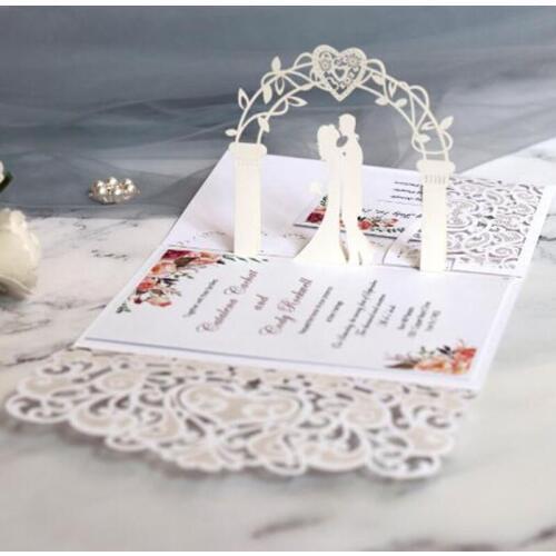 100Pcs European Style 3D Pop Up Wedding Invitation Card Party Valentines Day Hollow Greeting Card Happy Birthday Cards