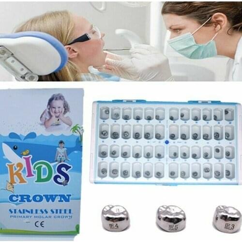 48/96Pcs Dental Preformed Crowns Stainless Steel Kids Primary Orthodontic Children Teeth Crown Dental Temporary Kids Crown