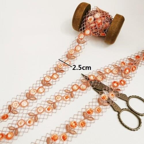 5Yds/Lot 2.5cm Wide Orange Hollow Round Floral Venise Lace Trim with Design for Wedding Bridal,Garment Decoration Venice Lace