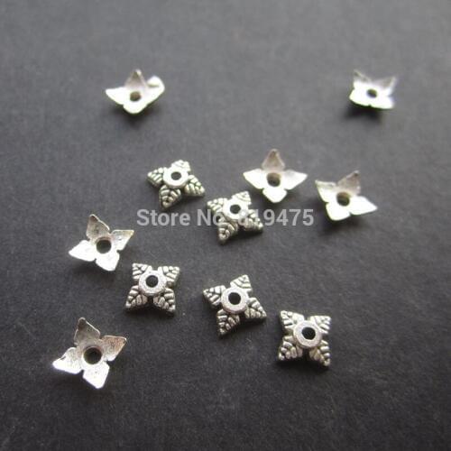 60pcs/lot 7.7*7.8*2mm Lucky Clover Shape Zinc Alloy Antique Silver Earring Bead Caps Fit Jewelry Findings Making End Caps