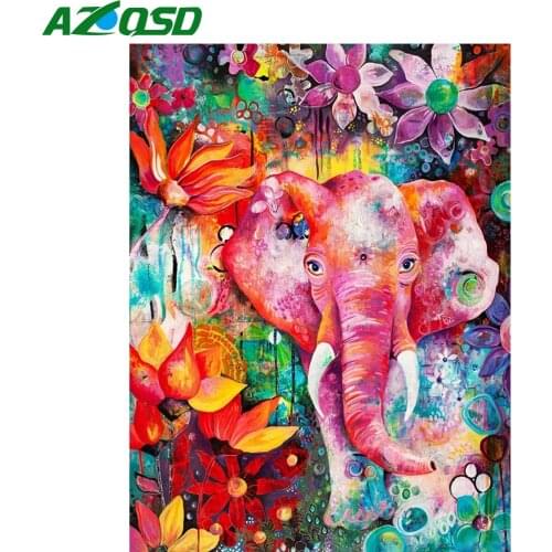 AZQSD Diamond Painting Colorful Elephant Cross Stitch 5D Diamond Embroidery Animal Mosaic Rhinestones Handmade Home Decor Gift