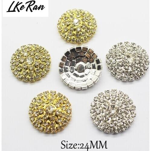 Shiny 10Pcs 24mm Flat back Round Crystal Rhinestone Buttons Silver/Gold Wedding Crafts Decorative Accessories For DIY Clothing