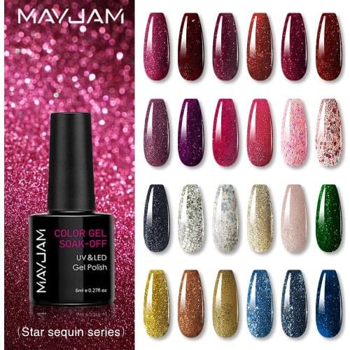 8ml MAYJAM 2021 Glitter Gel Polish Star Sequin Series Varnishes Hybrid Nails Art Gel Polish For Gel Varnishes Semi Permanent