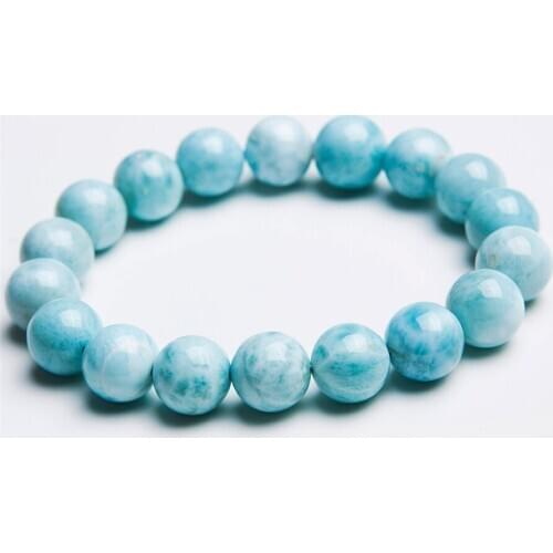 100% Genuine Blue Natural Larimar Bracelets Women Men Stretch Power Natural Stone Crystal Round Bead Bracelet 11mm